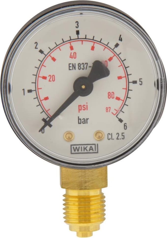 0..6 Bar Manometer Onderaansluiting Kunststof/Messing 40 mm Klasse 2.5 - MW0640PV