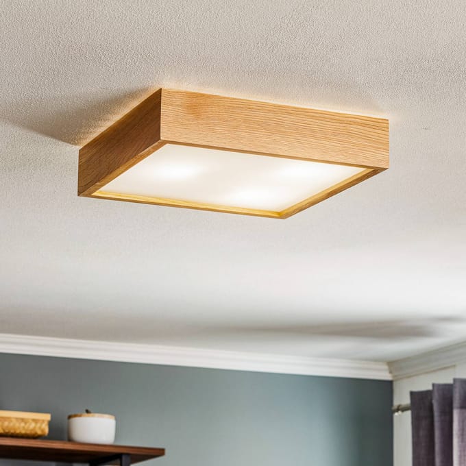TEMAR LIGHTING Plafondlamp Quatro DR met houten frame, 38,5cm