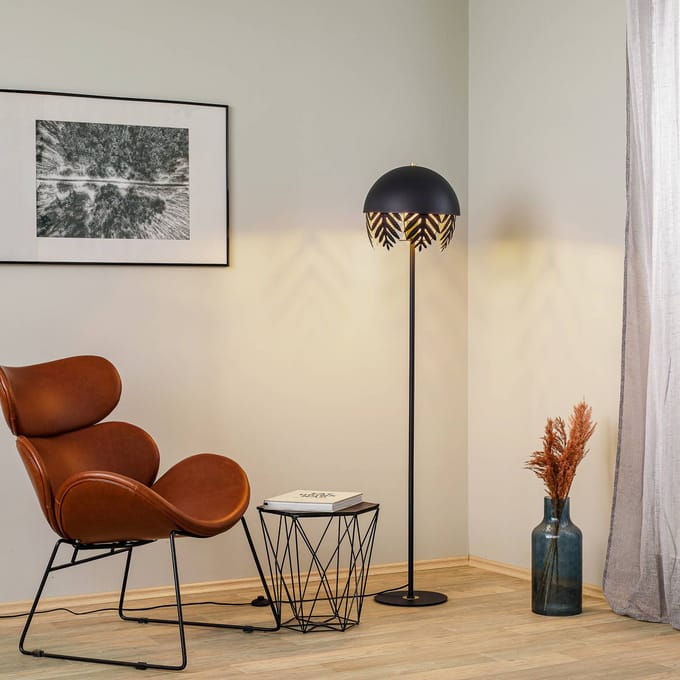 Lucande - vloerlamp - 1licht - IJzer - H: 160 cm - E27 - zwart, goud