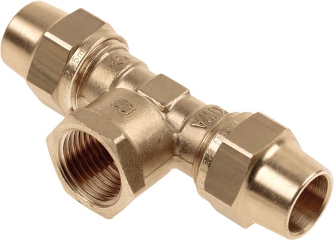 Knelfitting BELGAS - T-koppeling - Binnendraad - 22 x 3/4 x 22mm - 2x knel 1x binnendraad