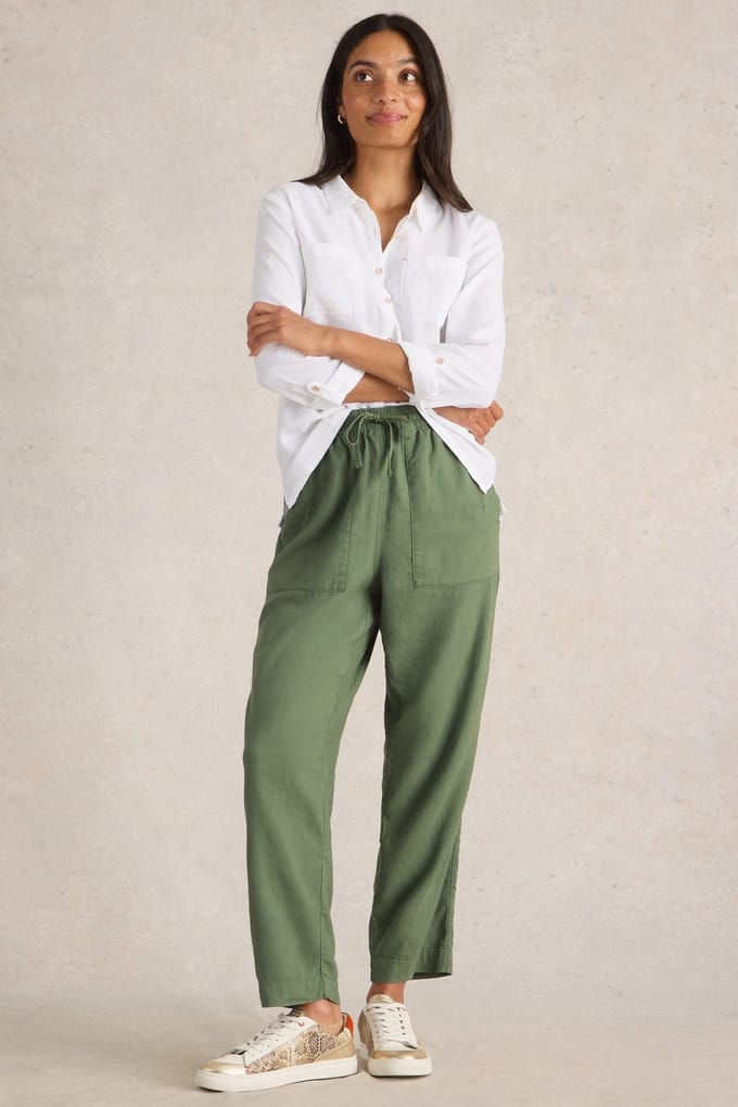 White Stuff Elle Linen Blend Trouser Mid Green Maat: 6 LONG | Straight Broeken Outlet | Dames | Groen