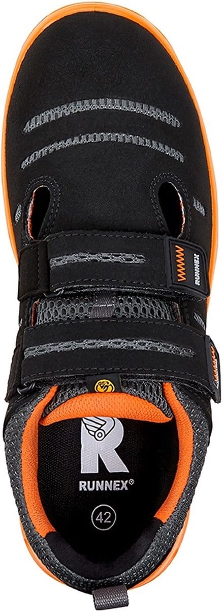 RUNNEX S1P-ESD-veiligheidsit-sandaal met skelet FlexStar Zwart/Oranje
