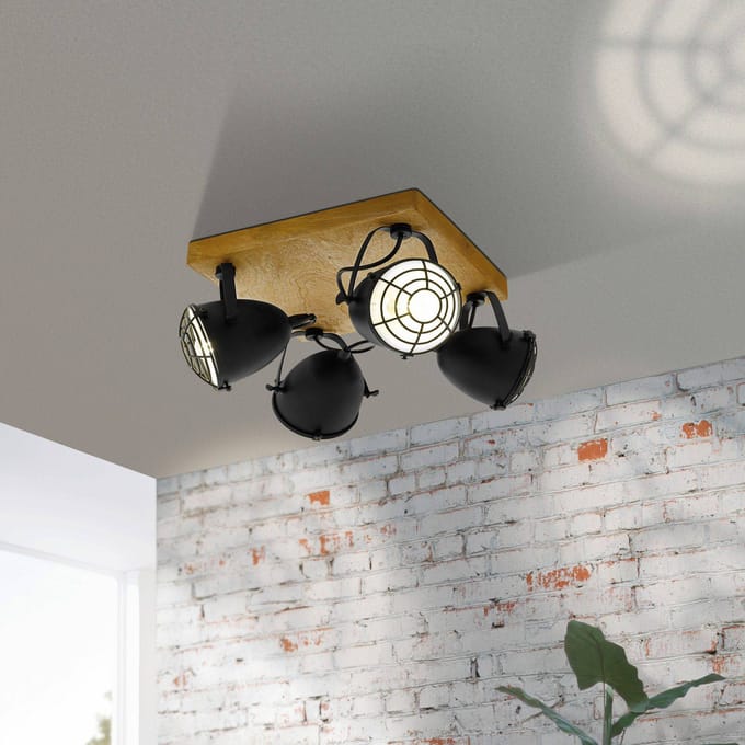 EGLO Gatebeck - wand/plafondlamp - 4-lichts - E14 - hout/zwart