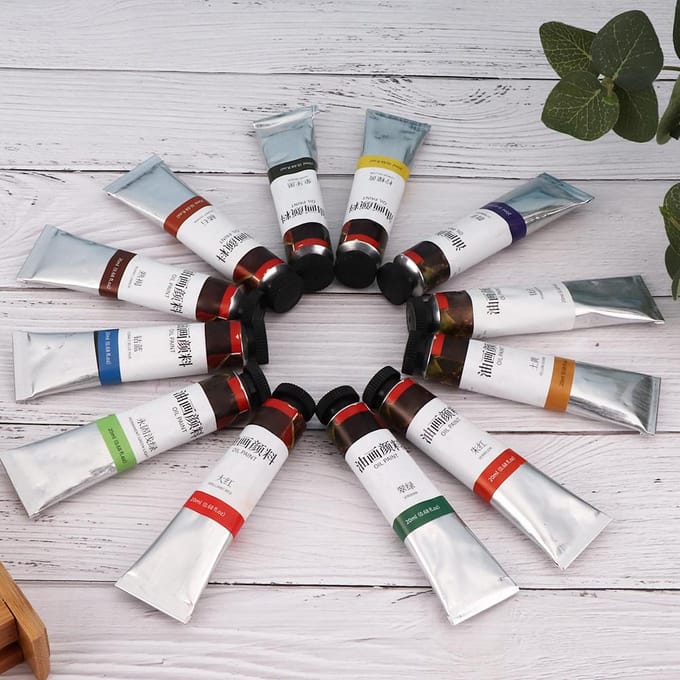 12-Kleur 20ml Olieverf Verftube Set Kunst Teken Pigment Kit voor Beginners black