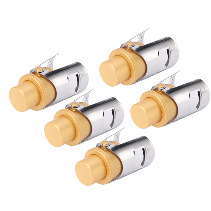 5 Bouchons de Champagne Doré Acier Inoxydable Réutilisables Scellés de Bouteille Bouchon Économiseur de Champagne white