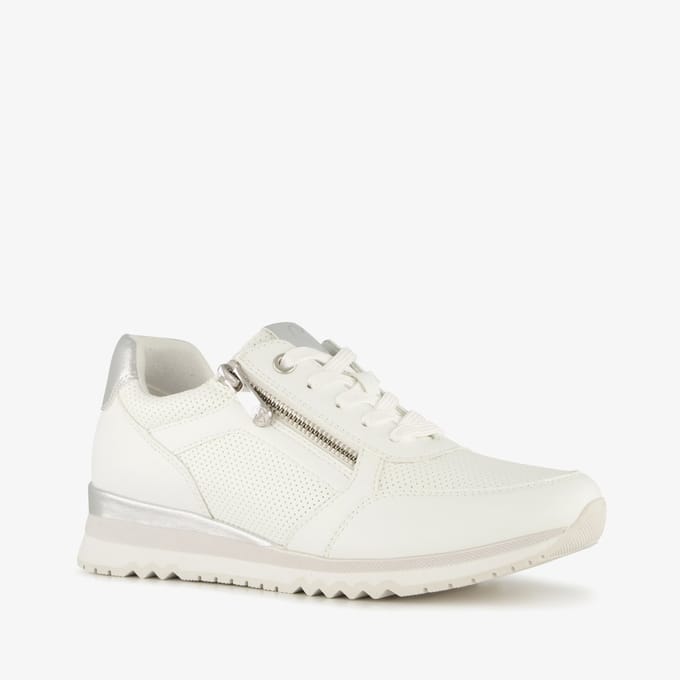 Marco Tozzi dames sneakers met rits en veter wit - Maat 38 - Uitneembare zool