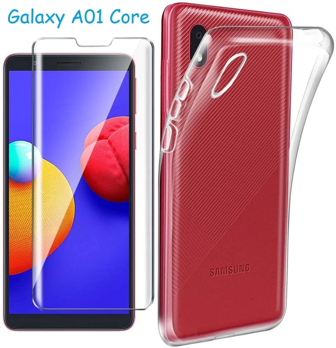 Hoesje Geschikt Voor Samsung Galaxy A01 Core Hoesje siliconen TPU Back case + 2x Glazen Screenprotector