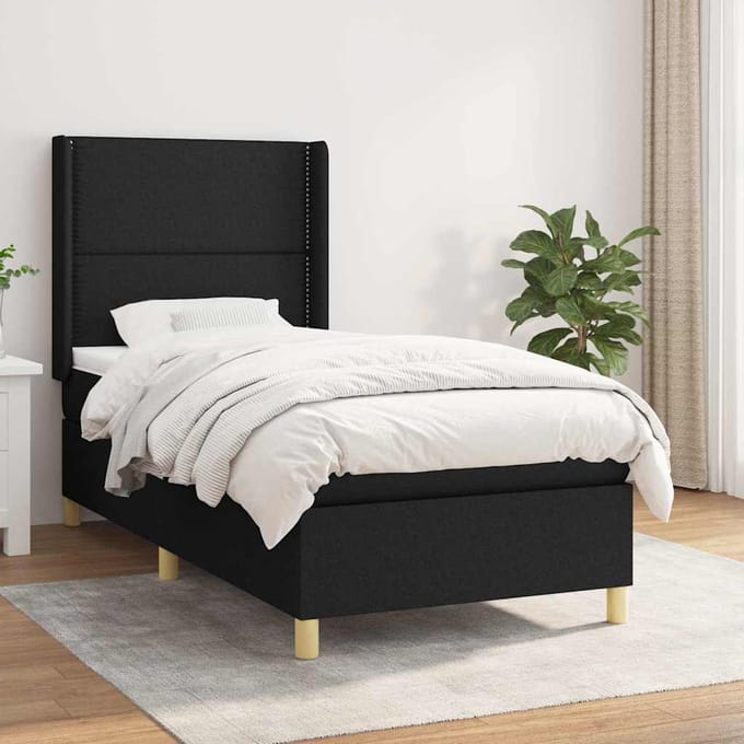 vidaXL - Boxspring - met - matras - stof - zwart - 80x200 - cm