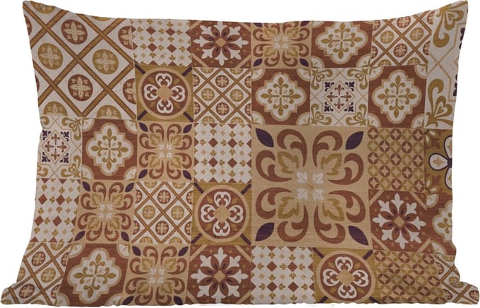 Buitenkussens - Tuin - Bloemen - Figuren - Vintage - Bruin - Design - 50x30 cm