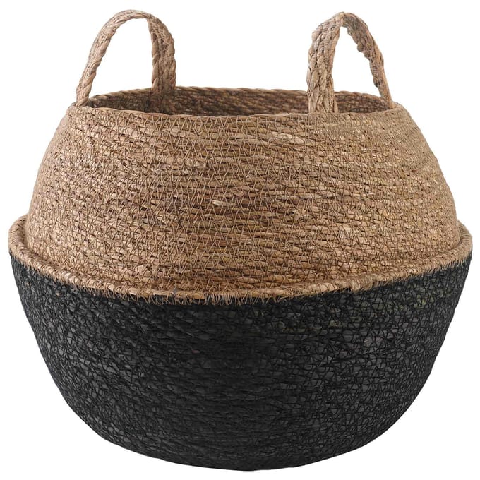 Panier à Plantes en Herbe de Mer avec Poignées Noir Ø 45 x 36 cm 100% Herbe de Mer