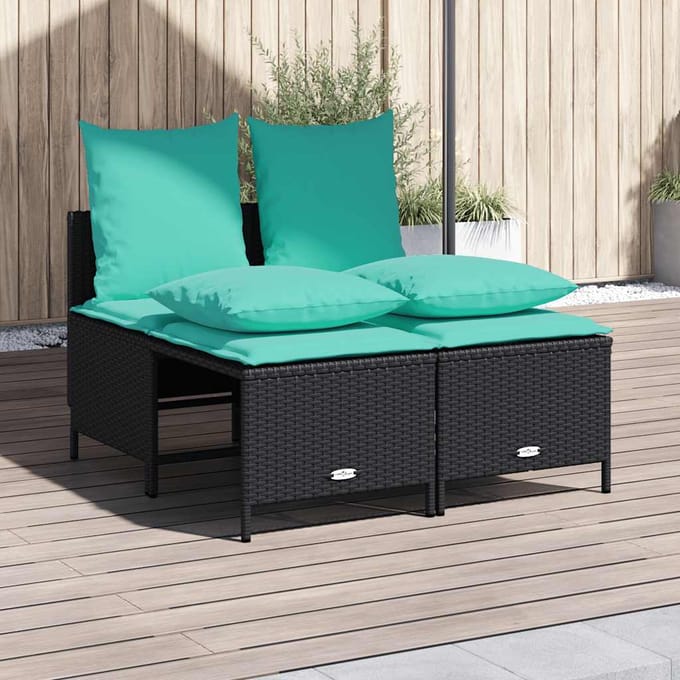 vidaXL - 4-delige - tuinbankset - met - kussens, - zwart - polyrotan