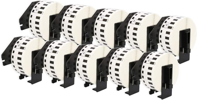 10 Rollen Eindeloze Etiketten 12mm x 30.48m voor P-Touch QL-Serie Printers