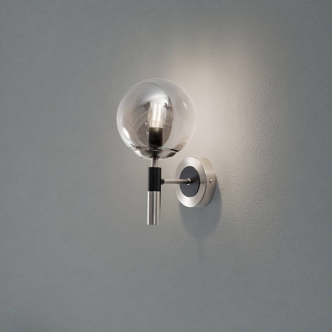 Lamkur Wandlamp Rollo, Ø 15 cm, rookgrijs, glas/metaal