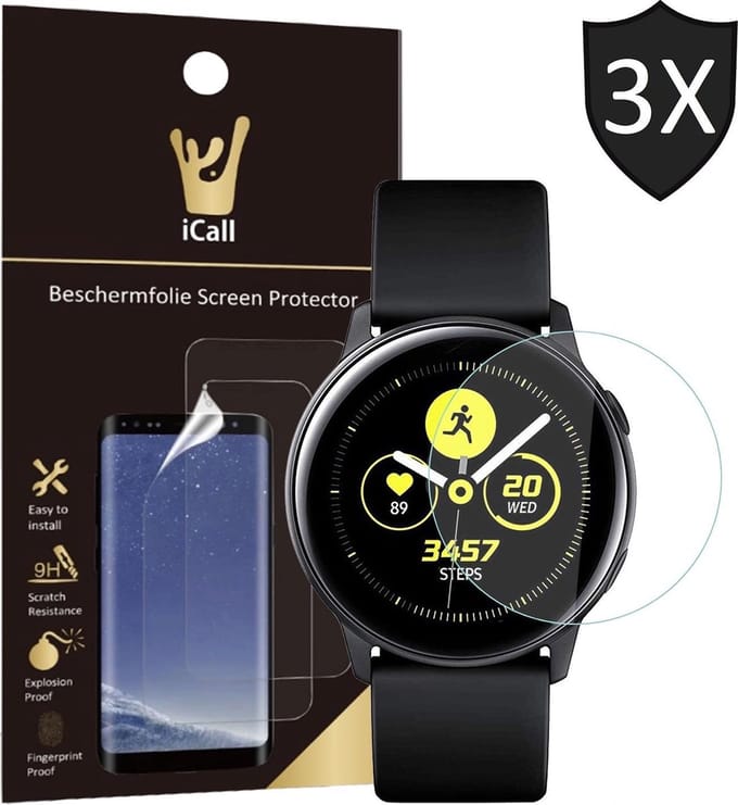 Screenprotector geschikt voor Samsung Galaxy Watch Active - Crystal Clear Volledig Screen Protector - 3 Stuks