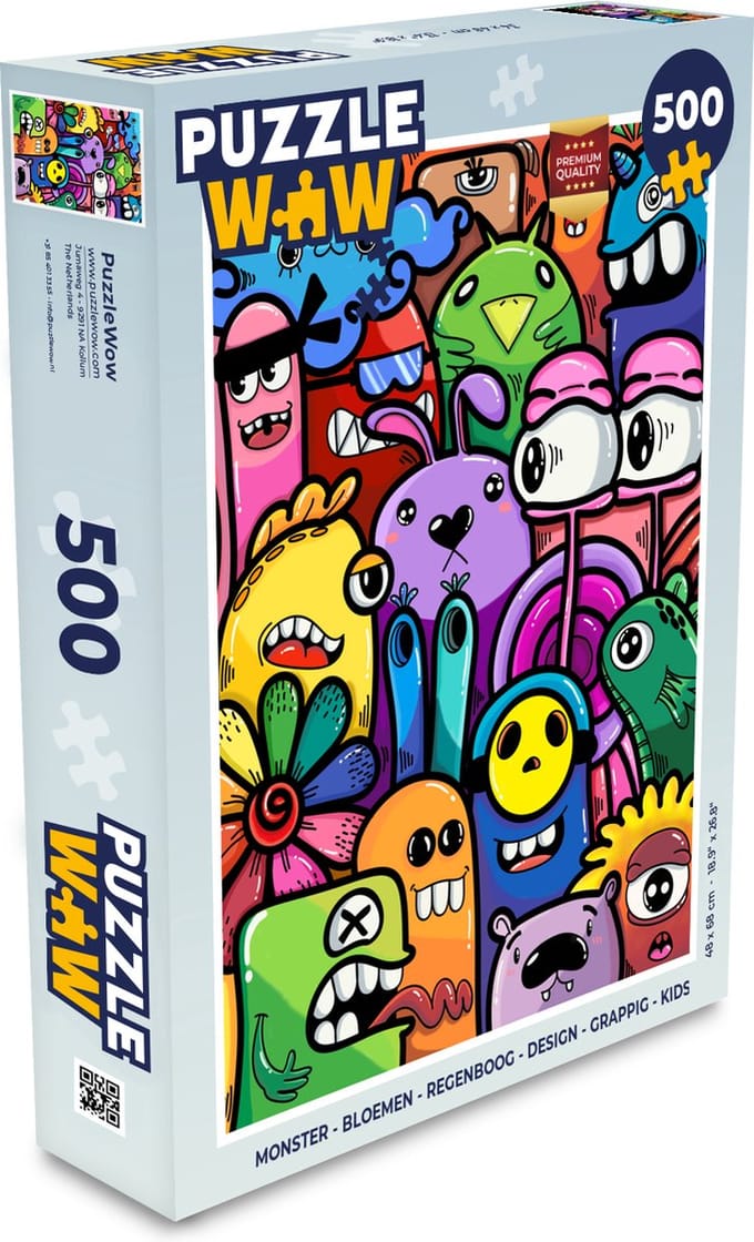 Puzzel Monster - Bloemen - Regenboog - Design - Grappig - Kids - Legpuzzel - Puzzel 500 stukjes