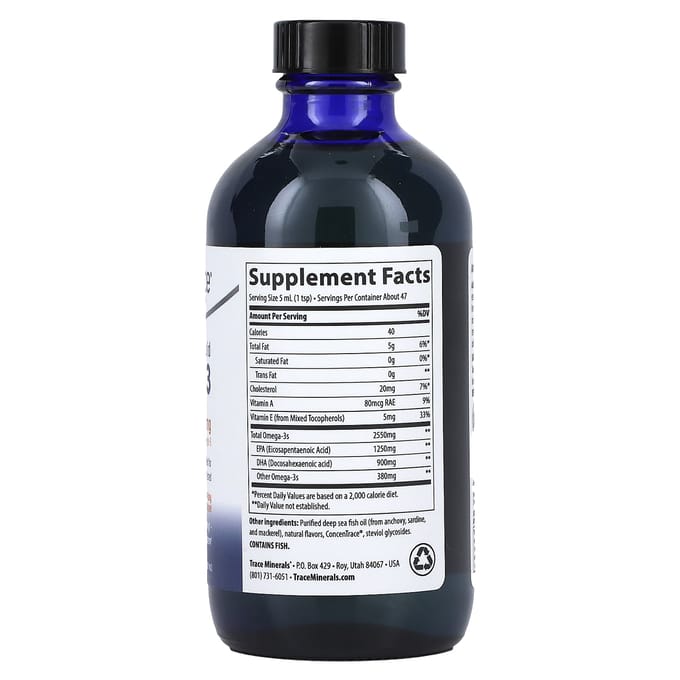Trace, Volwassen Vloeibare Omega-3, Sinaasappel, 2.550 mg, 8 fl oz (237 ml)