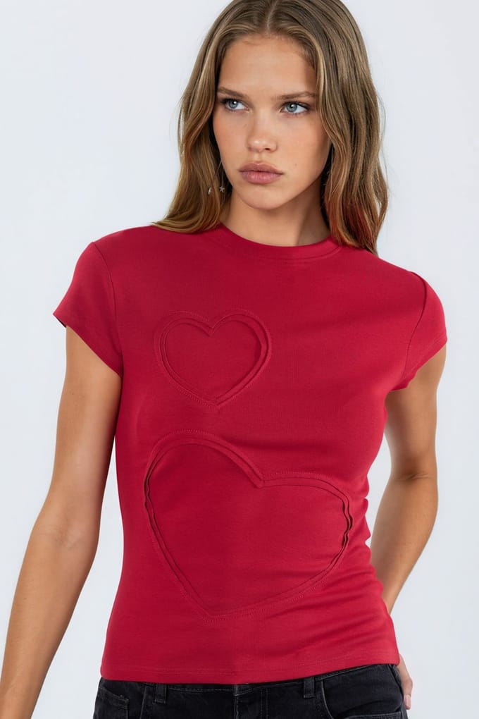Geborduurde Hartprint Crew Neck T-Shirt