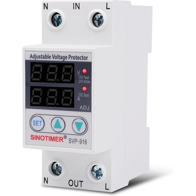 Multifunctionele instelbare spanningslimietstroombeveiliging Zelfherstellende schakelaar Dubbel display 220V 63A veelkleurig