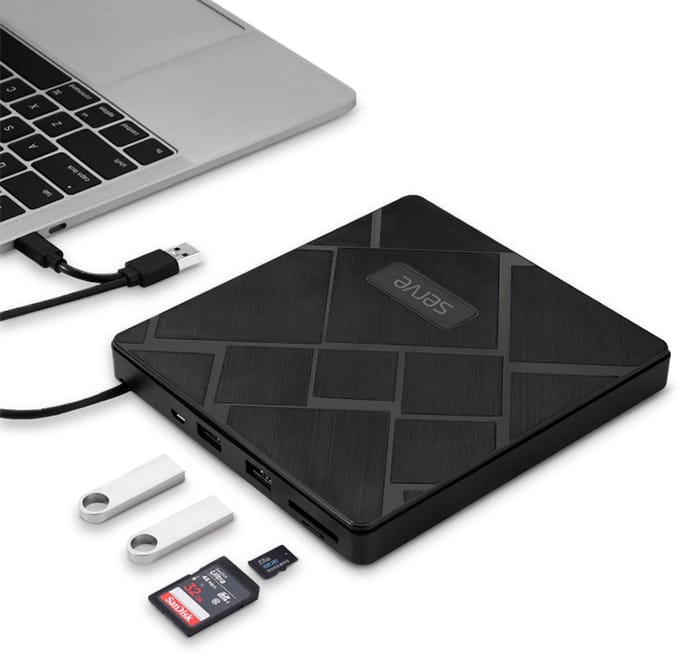 Serve 4in1 Externe CD/DVD Speler & Brander voor PC, Laptop & Mac iOS - Plug & Play met SD & Micro SD Kaartsleuf & USB Hub