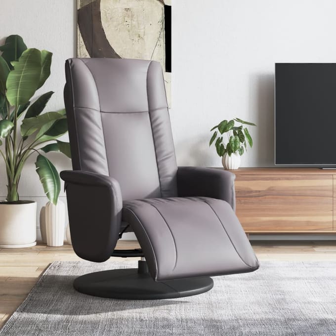vidaXL - Fauteuil - verstelbaar - met - voetensteun - kunstleer - grijs