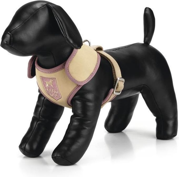 Polyester borsttuig Gooddog. Beige, verstelbaar.