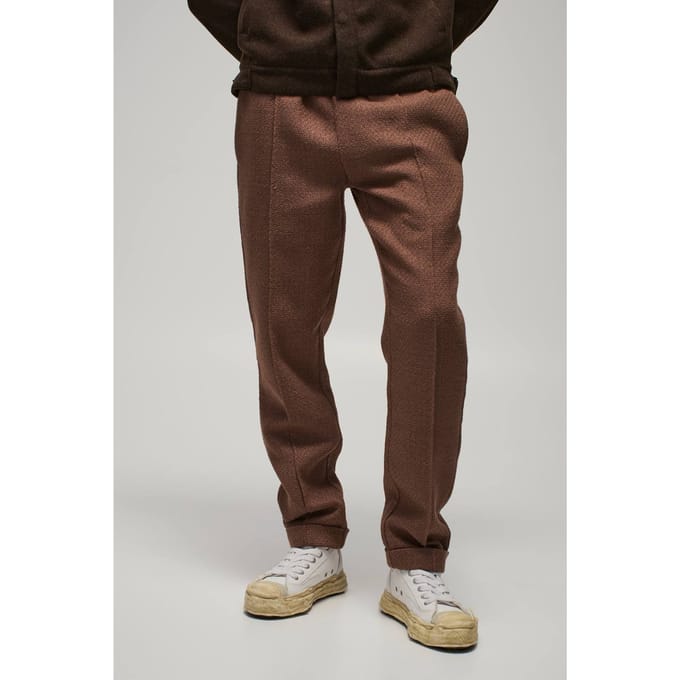 Elastisch getailleerde broek met pintuck en omgeslagen zoom | Taupe | Size Medium