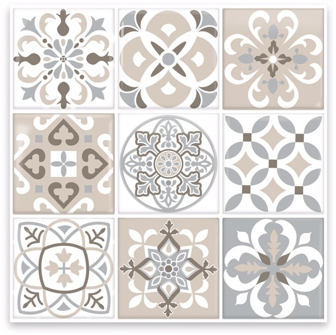 24Supply Plaktegels - 10 Stuks - Glans - Patchwork - Beige - 30.5x30.5cm