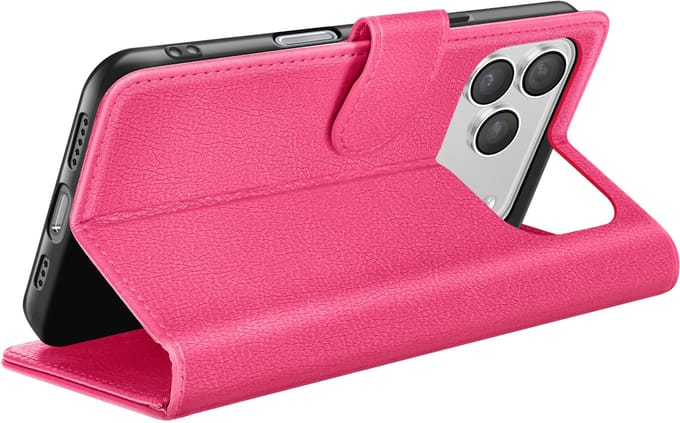 Zanae, Hoesje geschikt voor iPhone 17 Pro Max - Wallet Case & Magneetsluiting, Fuchsia