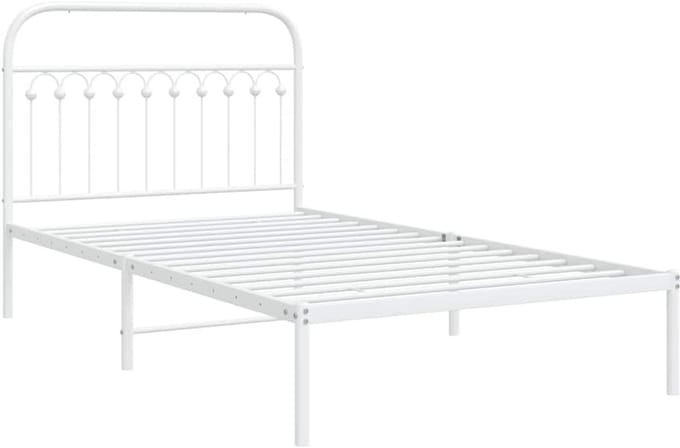 Stevig Houten Eenpersoons Bedframe met Hoofdbord Wit 107x203 cm