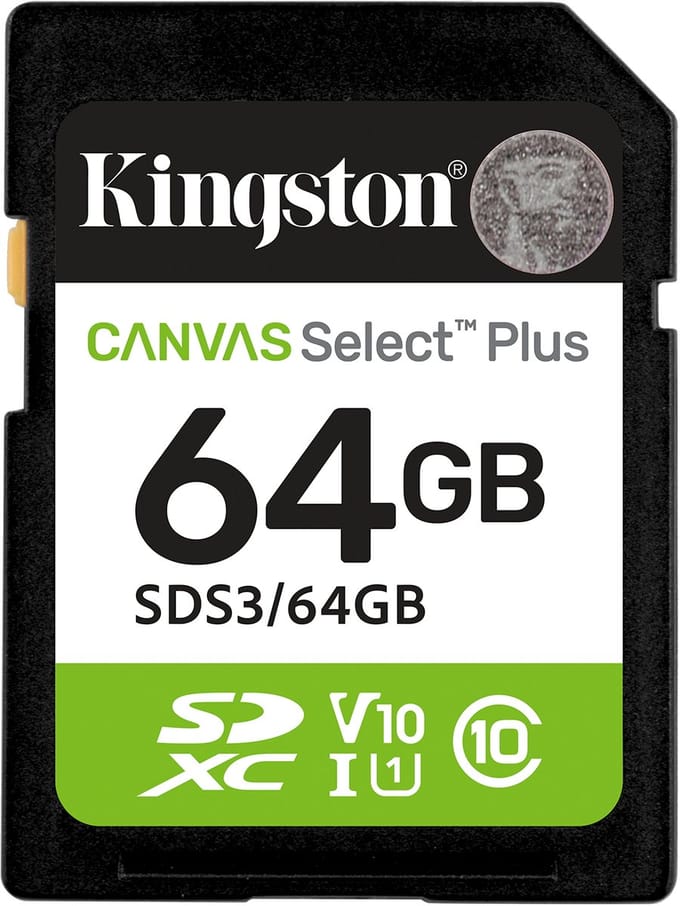 KINGSTON - Kingston Technology 64GB SDXC Canvas Select Plus Gen3 100MB/s C10 UHS-I U1 V10 - SDS364GB