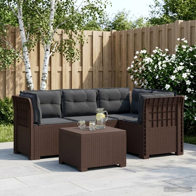 vidaXL - 4-Zitter - Tuin - Sofa - met - Kussens - Rattan - Look - PP - Bruin