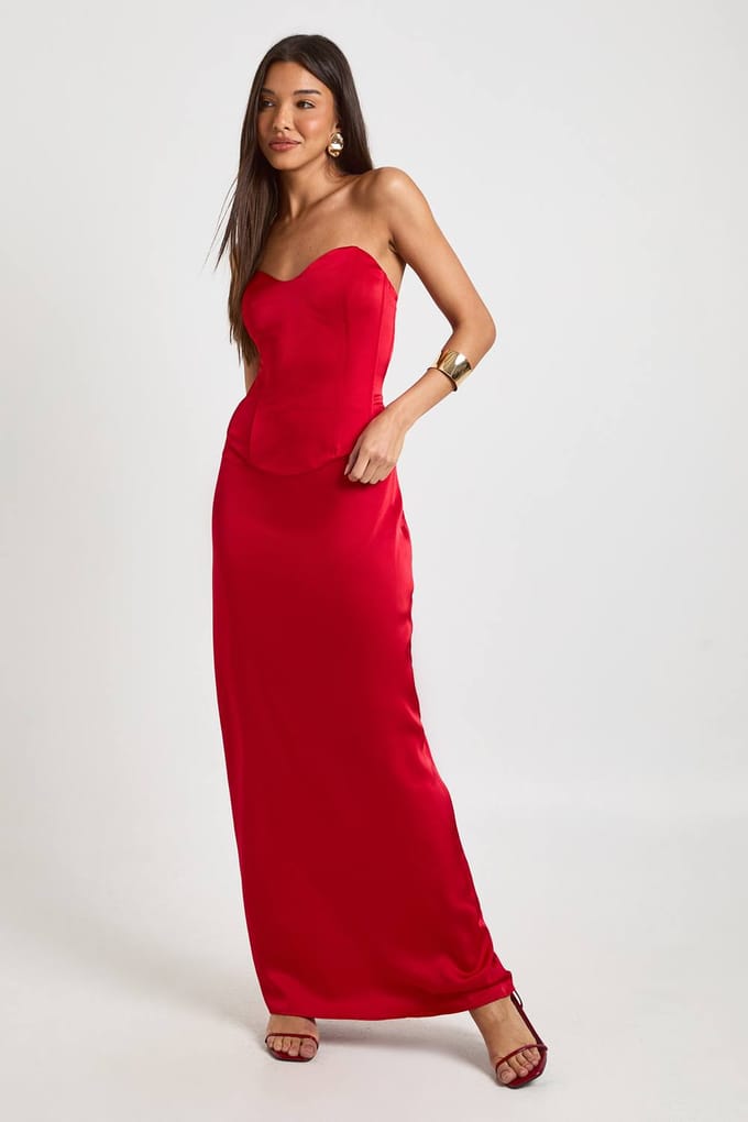 boohoo Dames Satijnen Zeemeermin Maxi Rok | Rood | Maat: 42