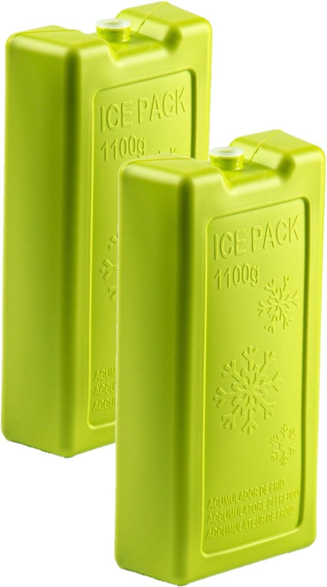 Plasticforte koelelementen - 2x stuks - 1100 ml - 22 x 11 x 5 cm - groen - kunststof