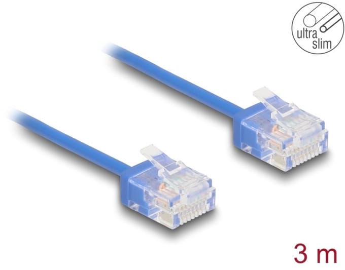 Delock RJ45 Network Cable Cat.6 UTP Ultra Slim 3 m blue with short plugs