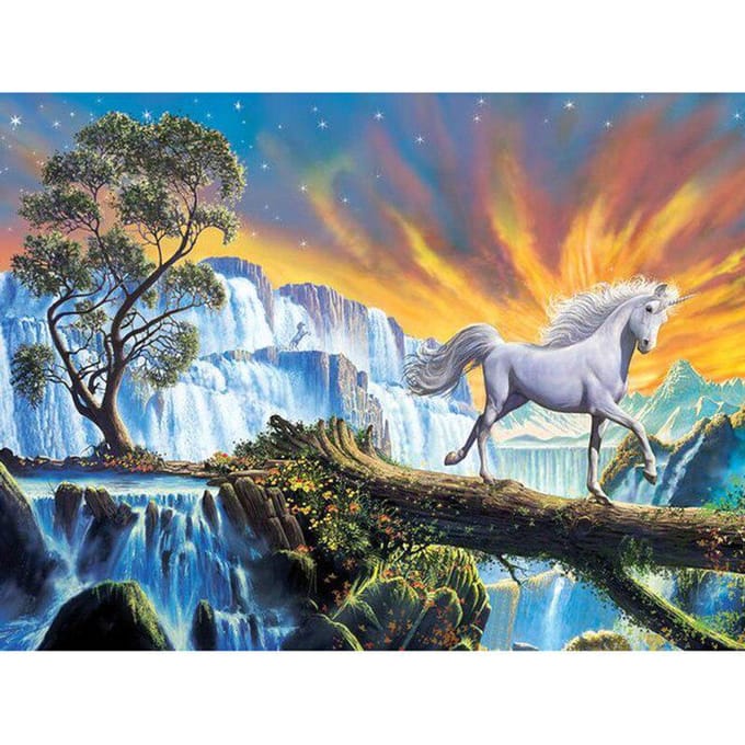 Peinture diamant thème cheval blanc, broderie complète 5D à faire soi-même, cascade, point de croix, strass 20X30CM gray