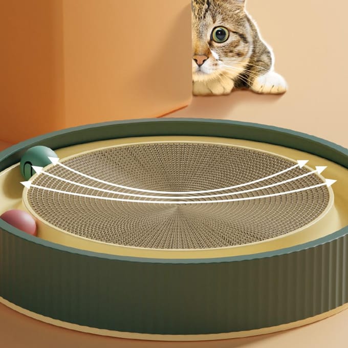 Cat Scratcher Board 3 in 1 rond krabkussennest met speelgoedballen voor het malen van katten binnenshuis wit