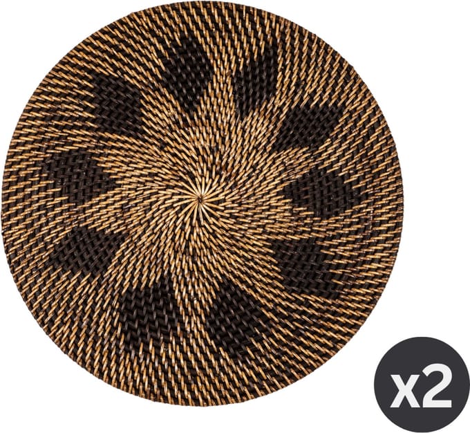 Placemat RATTAN SQUARE - SET/2 - Rond- Dia 36 cm, zwart