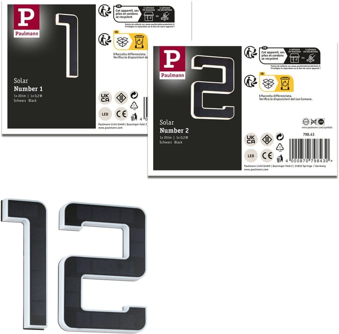 Set Solar LED-huisnummerverlichting incl. verwisselbare accu 3000K 2x6lm 2x0,2W Zwart