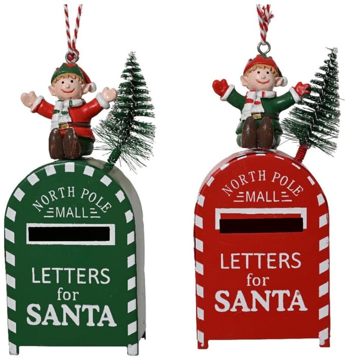 Decoris kersthanger brievenbus ijzer kerstdecoratie met elfje 10cm.