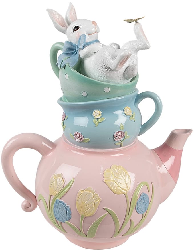 Clayre & Eef Decoratie Beeld Konijn 28x19x34 cm Roze Blauw Kunststof