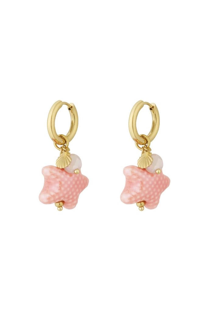 Oorbellen - Goud - Roze - Zeester - Schelp - Zomer - Stainless steel oorbellen