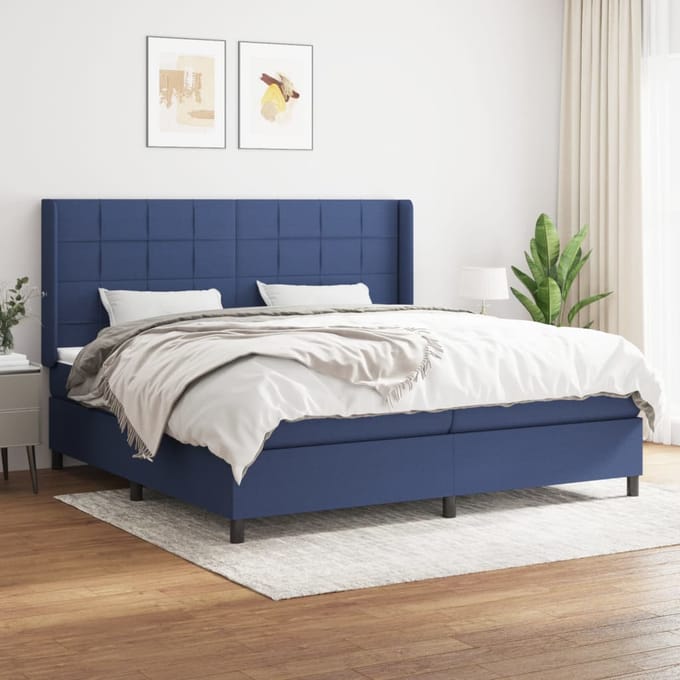 vidaXL - Boxspring - met - matras - stof - blauw - 200x200 - cm