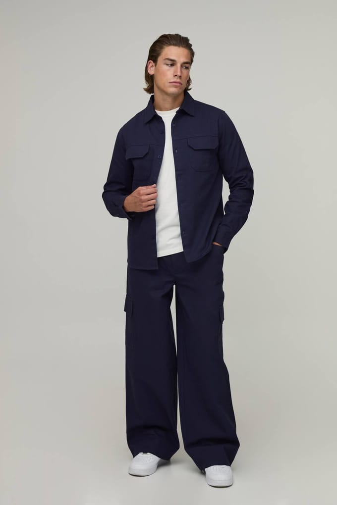 Regular Overhemd & Straight Fit Cargo Broek Set | Navy | Size XL