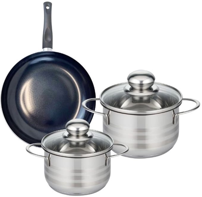 Set van 1 Koekenpan 20 cm en 2 kookpotten 14 en 16 cm Elo Prima Glanzend