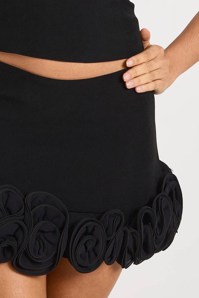 boohoo Dames Rosette Rand Mini Rok | Black | Maat: 12