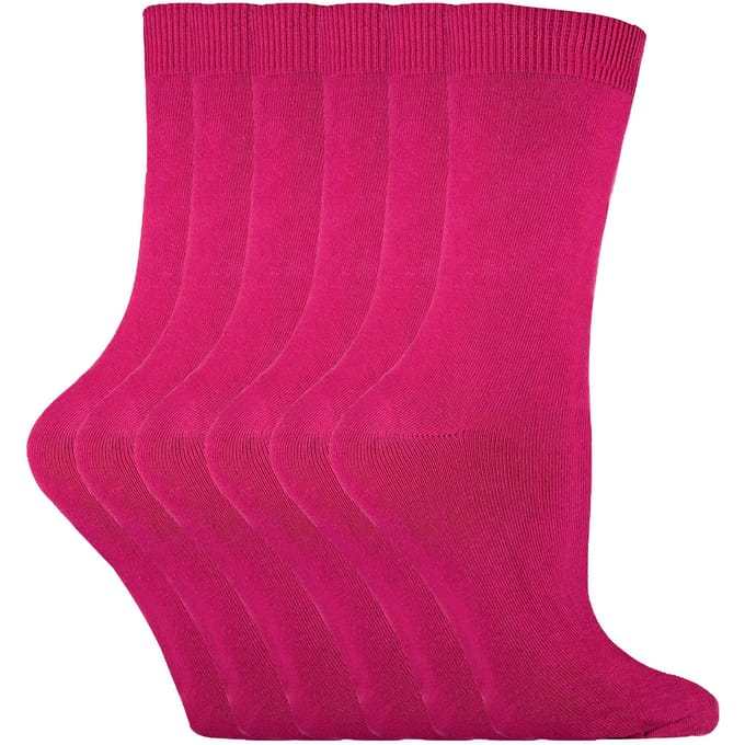 Set van 6 effen, casual katoenen damessokken - PL30 Deep Fuchsia