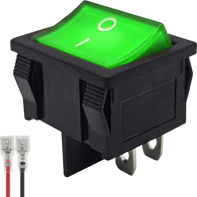 ProRide Wipschakelaar ON-OFF KCD5-202 - met Aansluitkabel - 2 Polig - 250V/6A - Groen met lampje