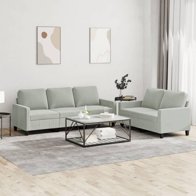 vidaXL - 2-delige - Loungeset - met - kussens - fluweel - lichtgrijs