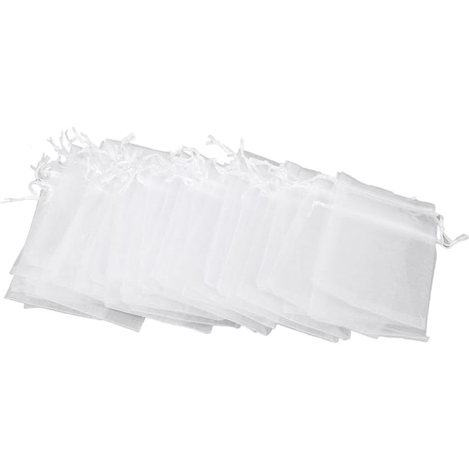 100 stuks Kleine Gaaszakjes met Trekkoord Doorzichtige Organzazakjes voor Snoep Bruiloft Sieraden Wit white