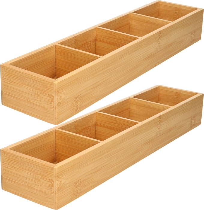 Gerimport make-up sorteer organizer - 2x - 4-vaks bakje - 44 x 10 x 6 cm - bamboe